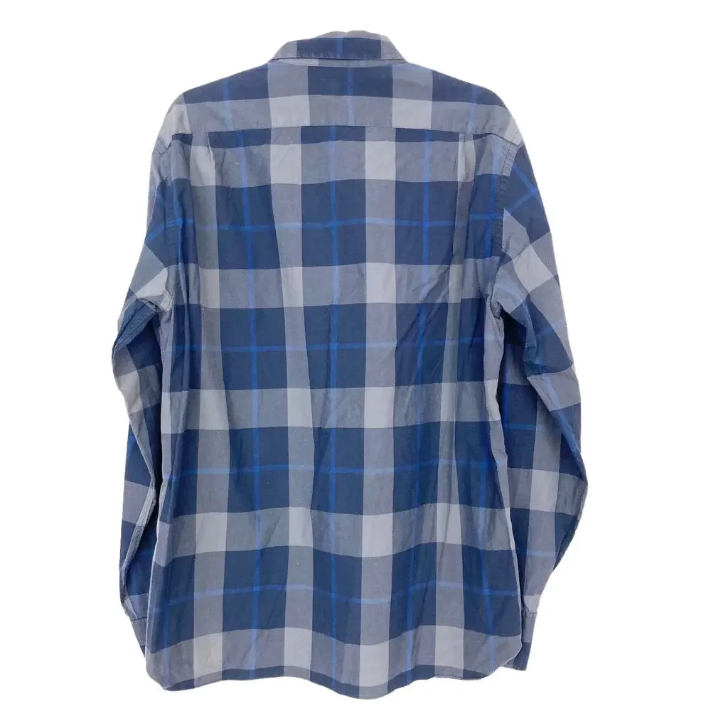 J. Crew Gray Blue Plaid Long Sleeve Button Down Sz L